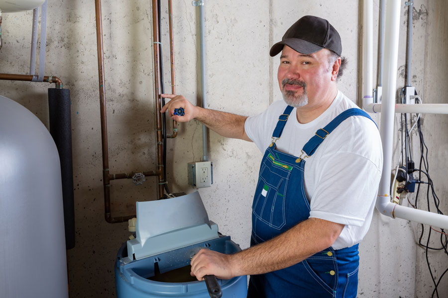 A Water Softener Service Man Working On A Water Softener