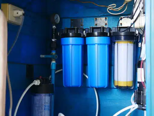An under sink reverse osmosis system installed in a house